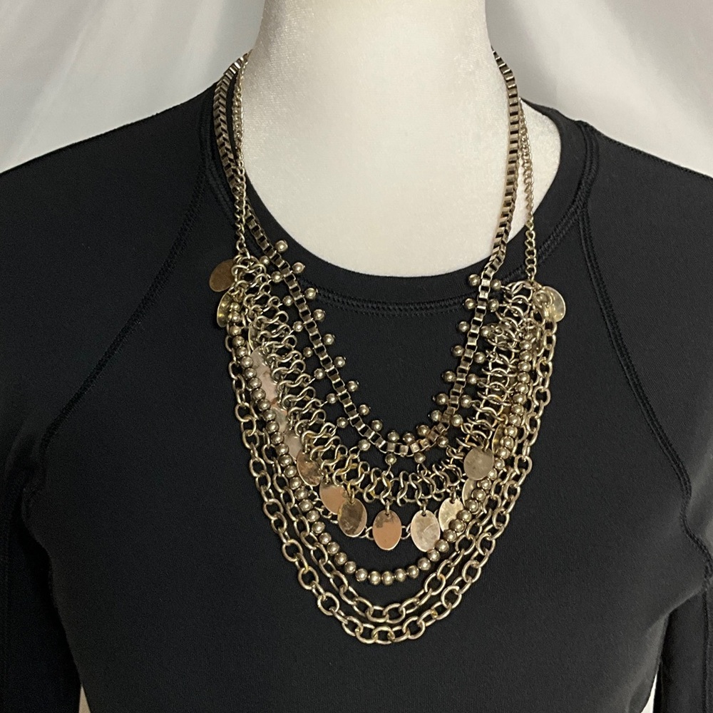 Silver Tone Layered Chain Necklace